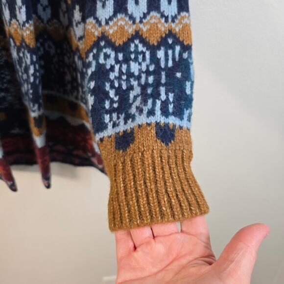 Orvis Shawl Collar Cardigan Women's M Blue Orange Fair Isle Alpaca Yak Blend - Picture 3 of 8